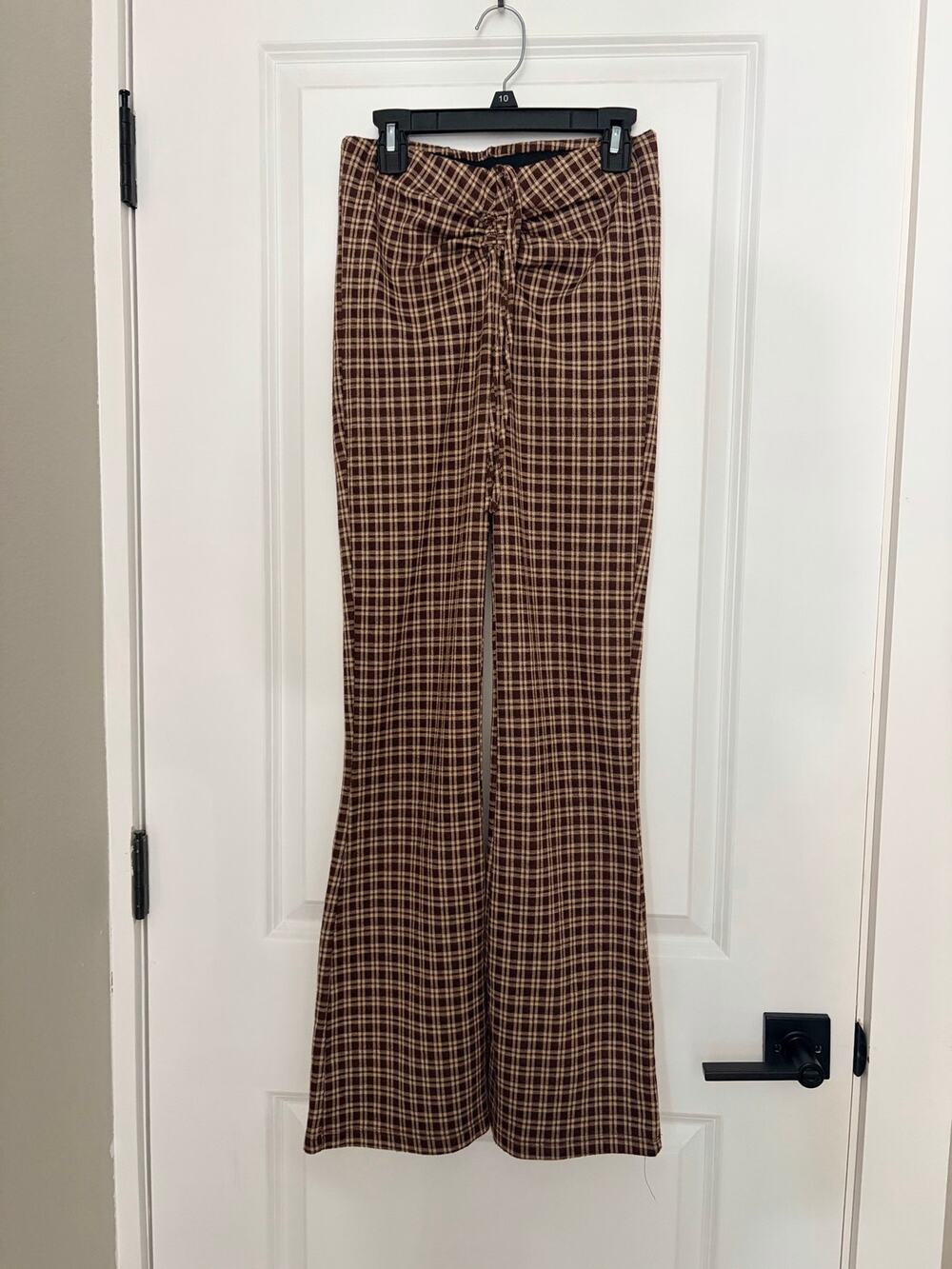 Princess Polly Brown Plaid Checkered Flare Pants Size 4 V-Front